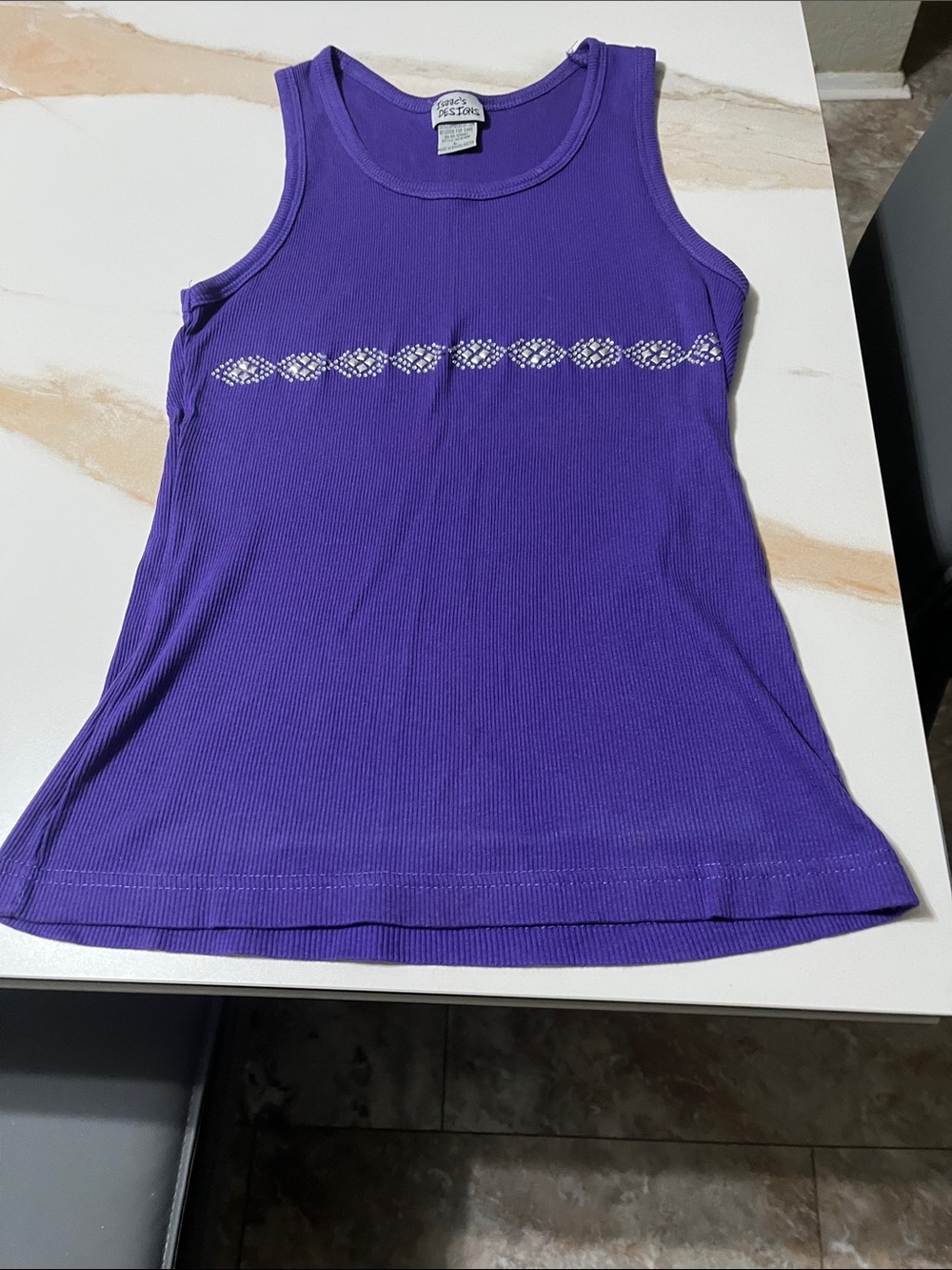 Isaac’s Designs  Purple Ribbed Tank with Decorative Rhinestone Trim